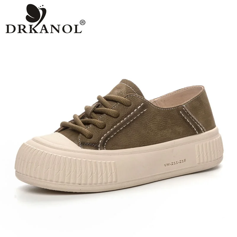 

DRKANOL модная женская обувь на плоской платформе, весенне-осенняя студенческая повседневная обувь из коровьей кожи на толстой подошве, женская обувь