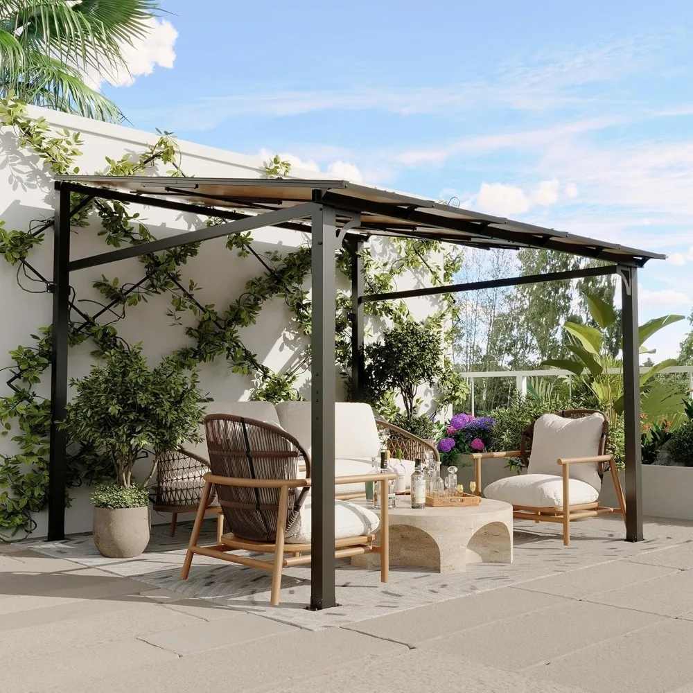 

10’ x 10’ Gazebo Pergola Awnings for Patio, Wall Mounted Gazebos Pergola on Clearance with Metal Frame, Lean to Gazebo Patio Can