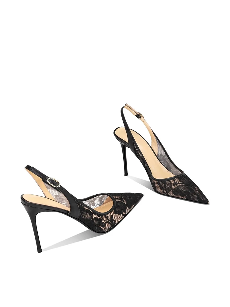 Spring and summer new pointed lace mesh bread toe wedding shoes banquet dress small size stiletto high-heeled women's sandals