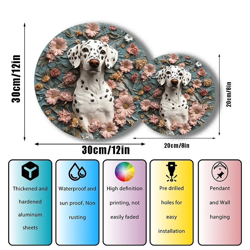 Chien Daltravaillait en Brodé à Personnaliser, Ornements Décoratifs Circulaires en Aluminium, Pierres Tombales Souvenirs Uniques pour Animaux de Compagnie