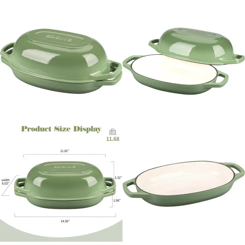 

Oval Enamel Cast Iron Dutch Oven, 5 Quart Sourdough Bread Baking Pan, Large Oval Bread Pot, Pistachio Green, Perfect for Baking