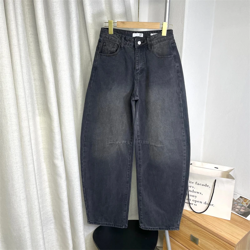 

American Style High Waist Straight Leg Jeans Washed Effect Slimming Knife Pants Women's Cotton Denim Autumn Fashion