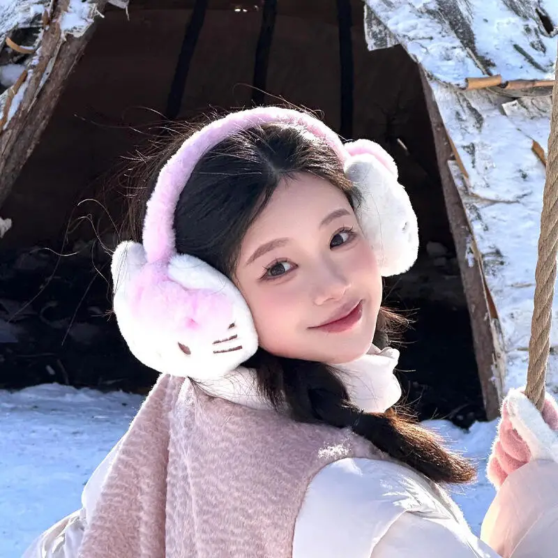 Милые мягкие плюшевые теплые наушники Sanrio Hello Kitty, розовые наушники Kt Cat, зимние уличные защитные наушники от холода, чехлы для ушей, подарки