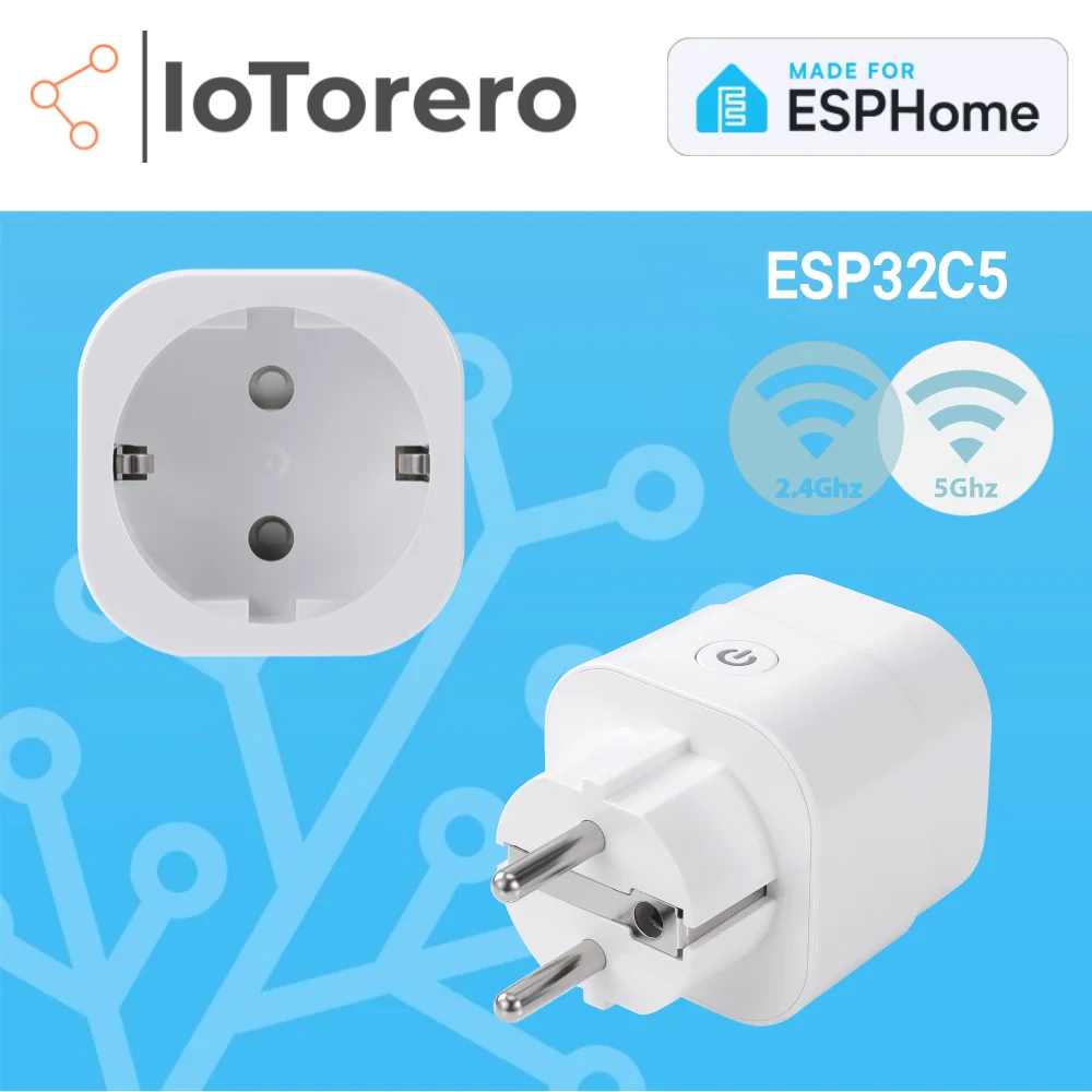 IoTorero für ESPHome ESP32C5 2,4G 5G Dual-WLAN-Modus EU-Stecker Verbrauchsüberwachung 16A Kompatibel mit Home Assistant