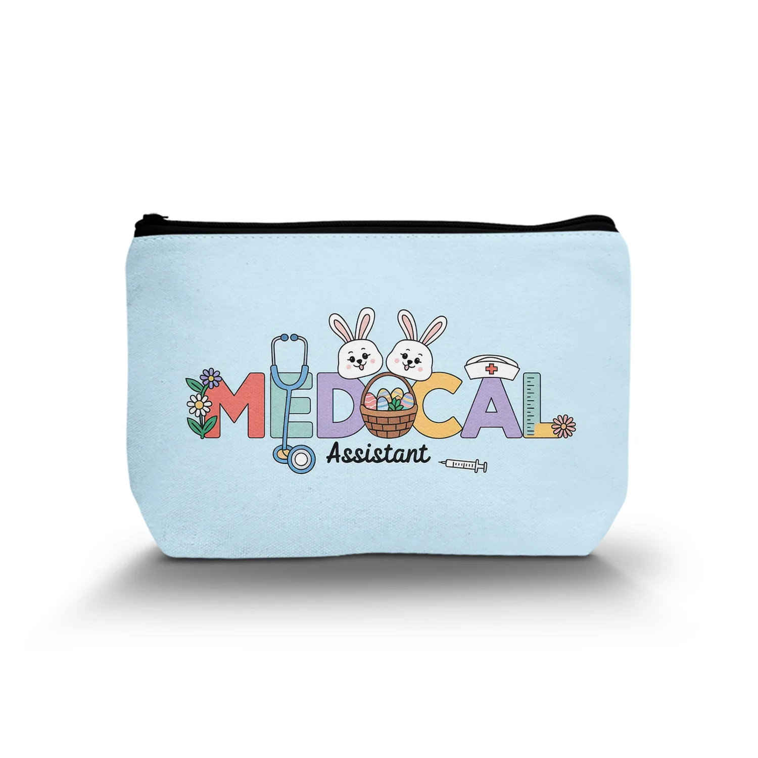 1Pc Easter Themed Cosmetic Bag For Medical Assistant Multifunctional Makeup Pouch With Bunny And Egg Outdoor 8.66X5.51Inch