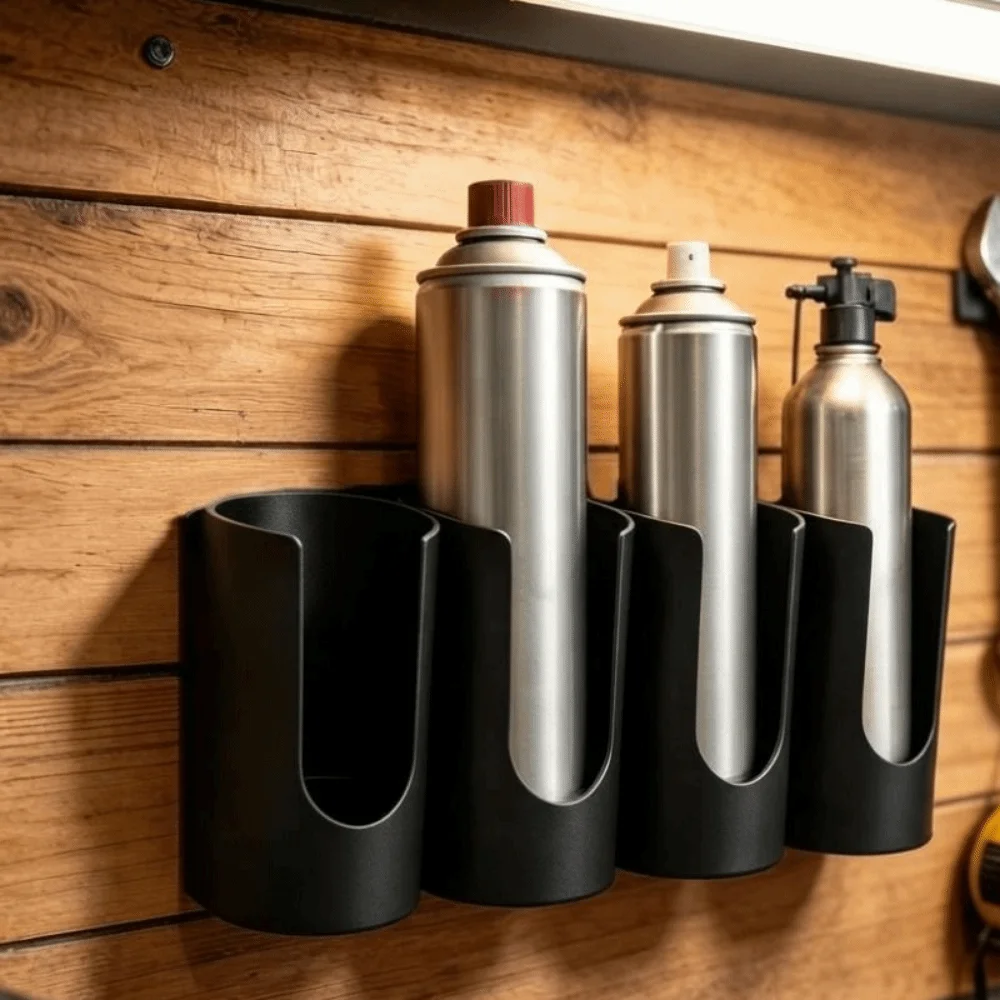 Multi-functional 4 Slots Spray Bottle Holder Wall Mounted 3D Printed Spray Can Holder Plastic Space Saving Paint Can Holder Shop