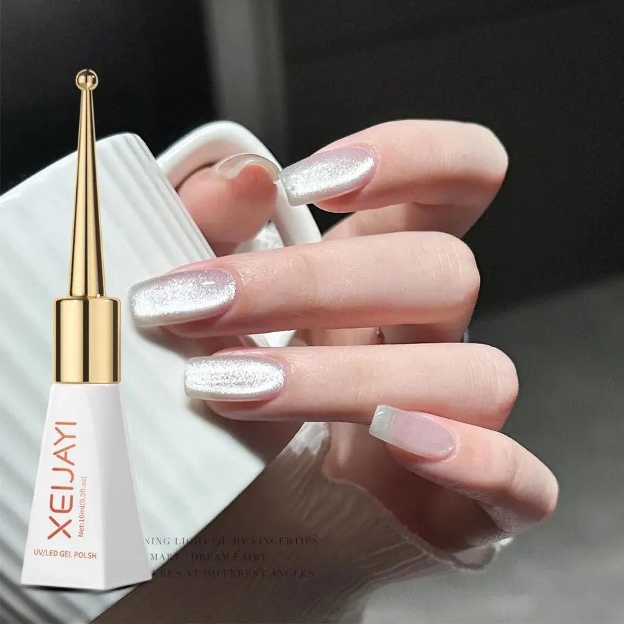 1pc 10ml Holographic Glitter Mirror Porcelain White Cat Eye Gel Polish Magnetic Galactic Effect Gel Nail Polish Soak Off UV LED 썸네일 5