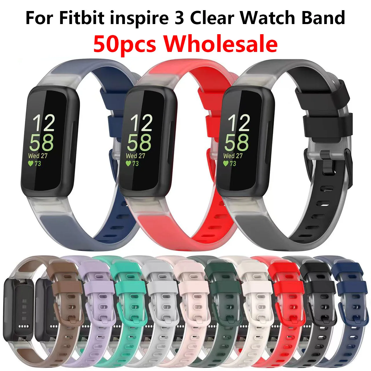 

50pcs Wholesale Clear Silicone Strap For Fitbit Inspire 3 Smart Watch Watchband Sport Bracelet For Fitbit Inspire 3 Wristband