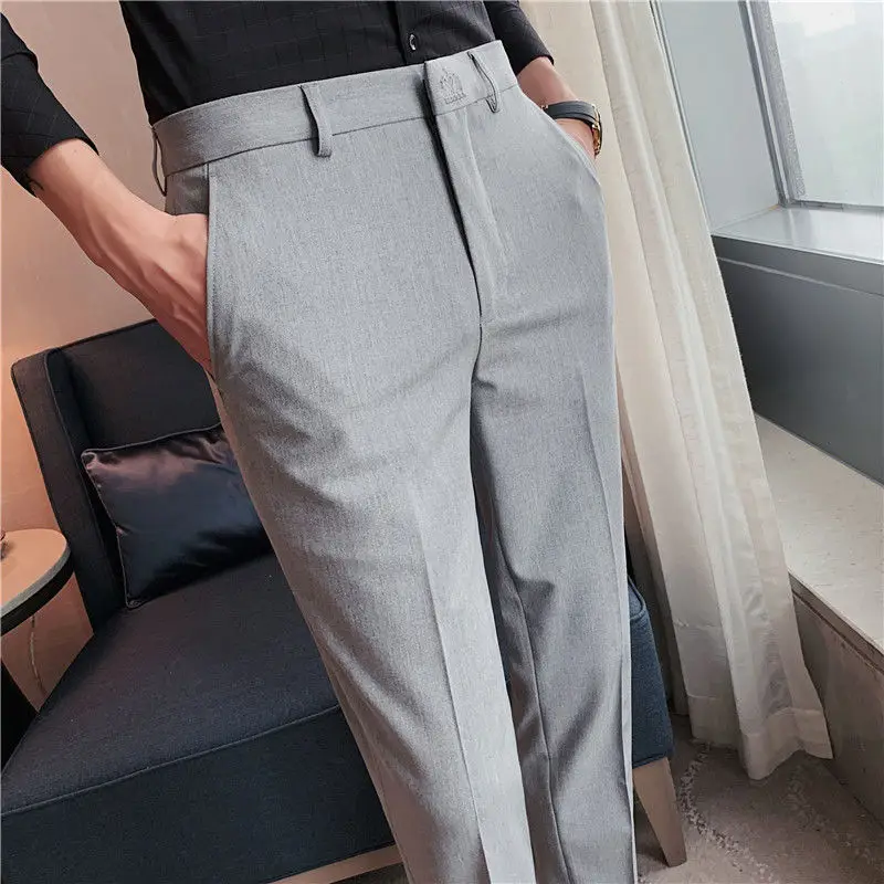 

2022 Brand Men's Spring Autumn Fashion Casual Suit Pants Men Solid Polyester Business Straight Pants Long Trousers Male B140