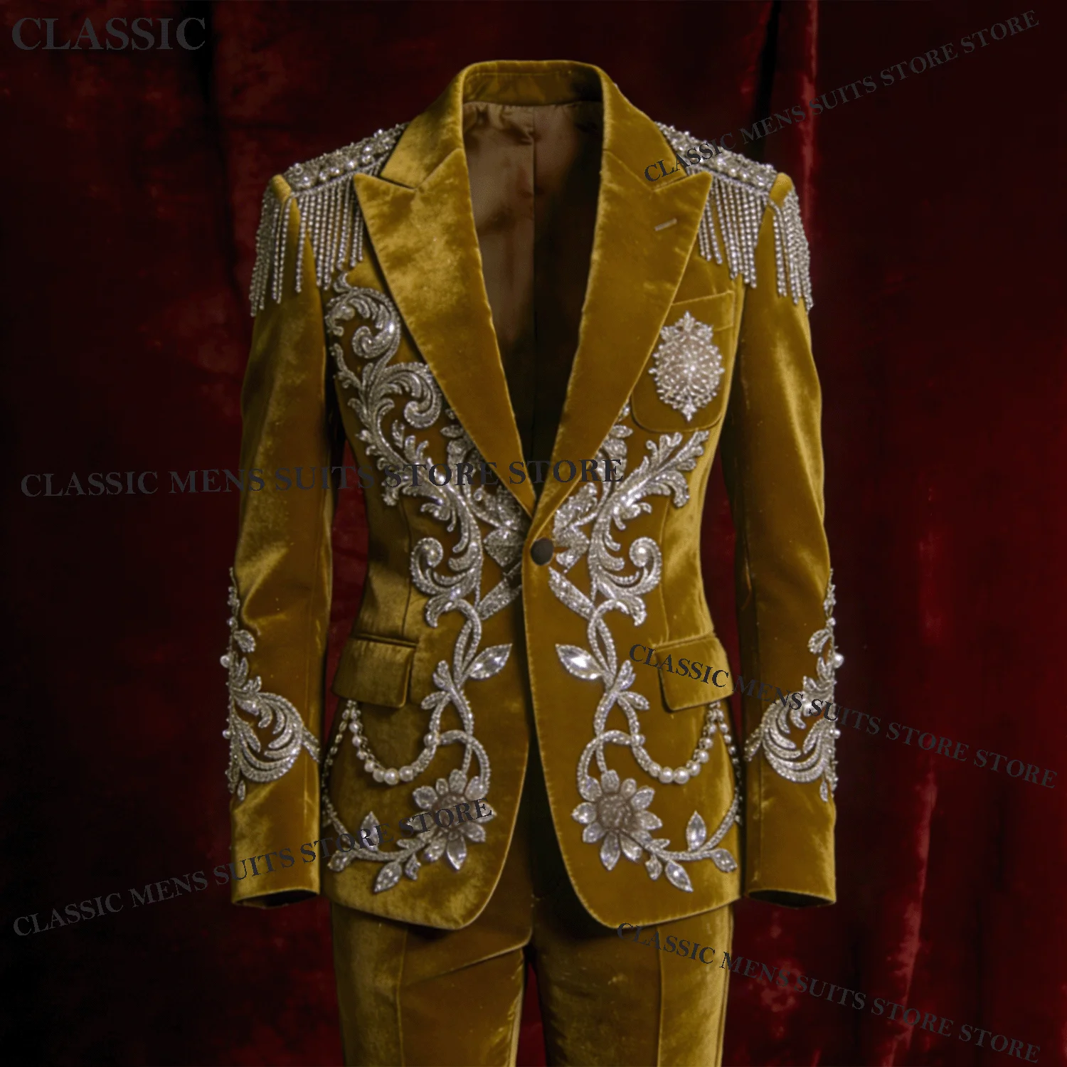 

Роскошные мужские смокинги, костюмы по индивидуальному заказу, украшенные бриллиантами, остроконечные лацканы, комплект из 2 предметов для жениха, изысканные свадебные мужские пиджаки для выпускного вечера, костюмы