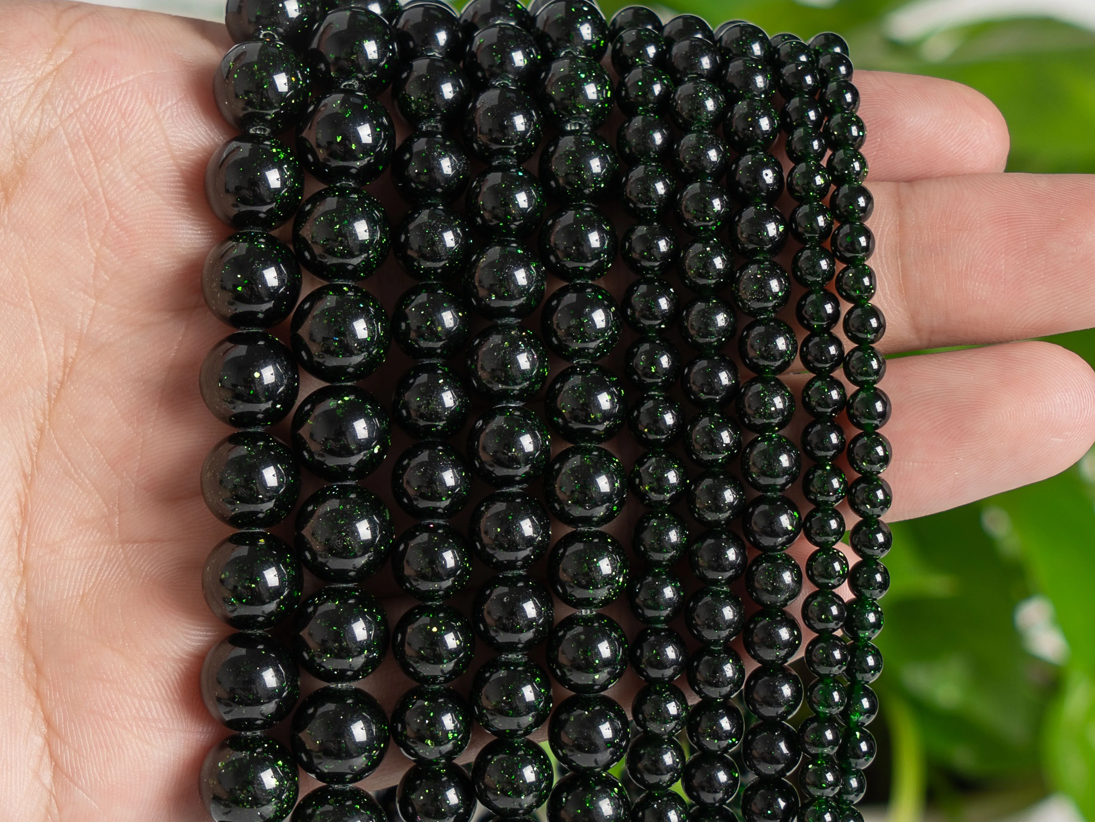 Genuine Natural Dark Green Goldstone Beads Grade AAA Gemstone Round Loose Beads 4/6/8/10/12mm for Jewelry Making