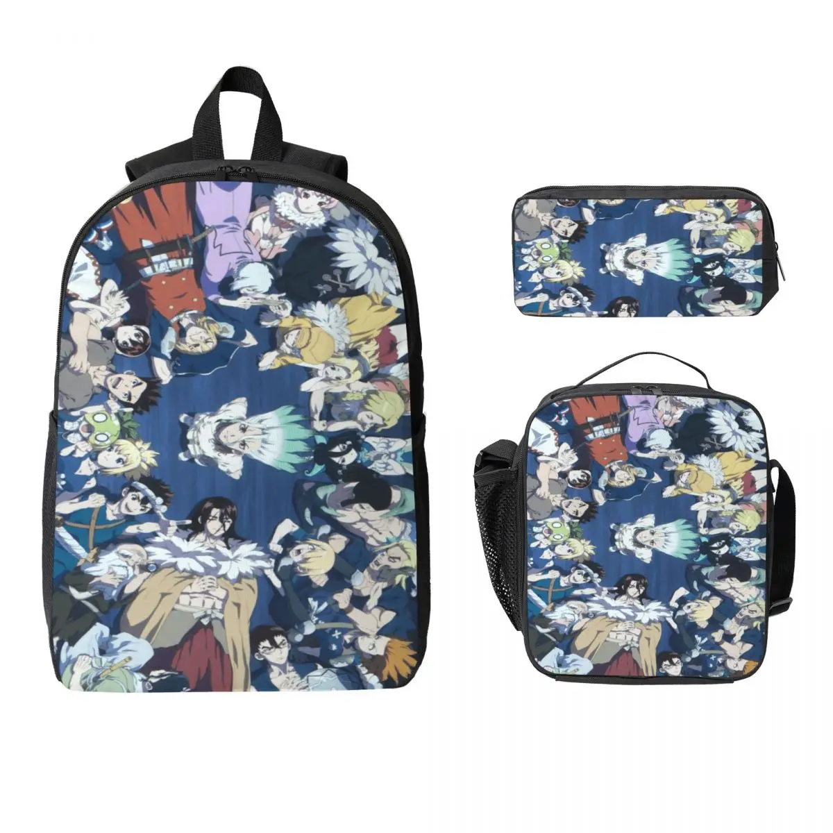 

3Pcs Dr Stones Accessories Backpack Set for Girls Boys Pen Bags Bookbag Sets with Lunch Box For Primary School Students Knapsack