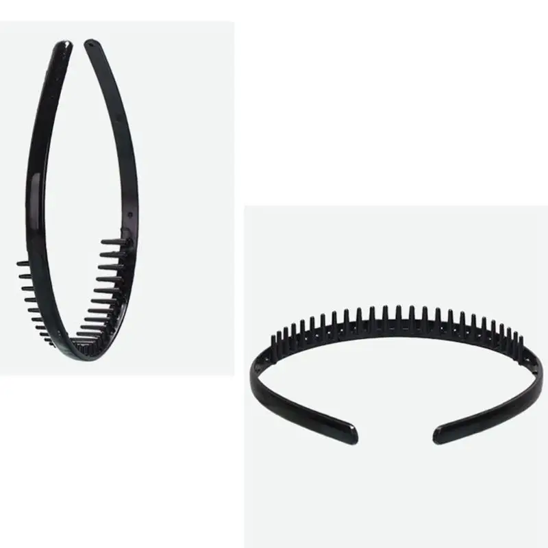 Women Men Girls 8mm Plastic Plain Headband with Non-Slip Teeth Comb Shiny Black Hair Hoop DIY Styling Makeup Headwear