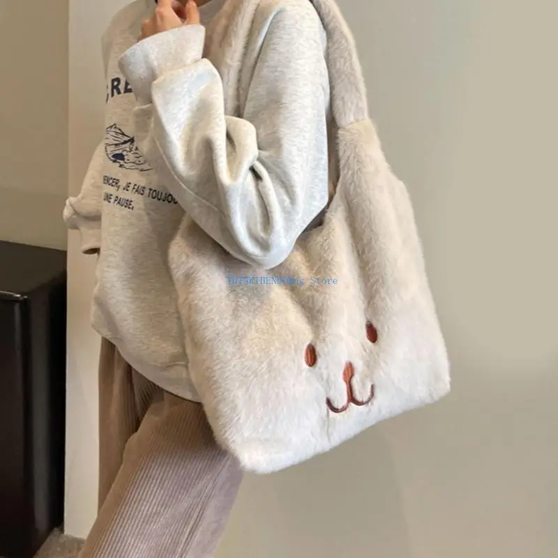 

63HC Stylish Plush Tote Bag Shoulder Handbag Large Capacity for Shopping and Travel