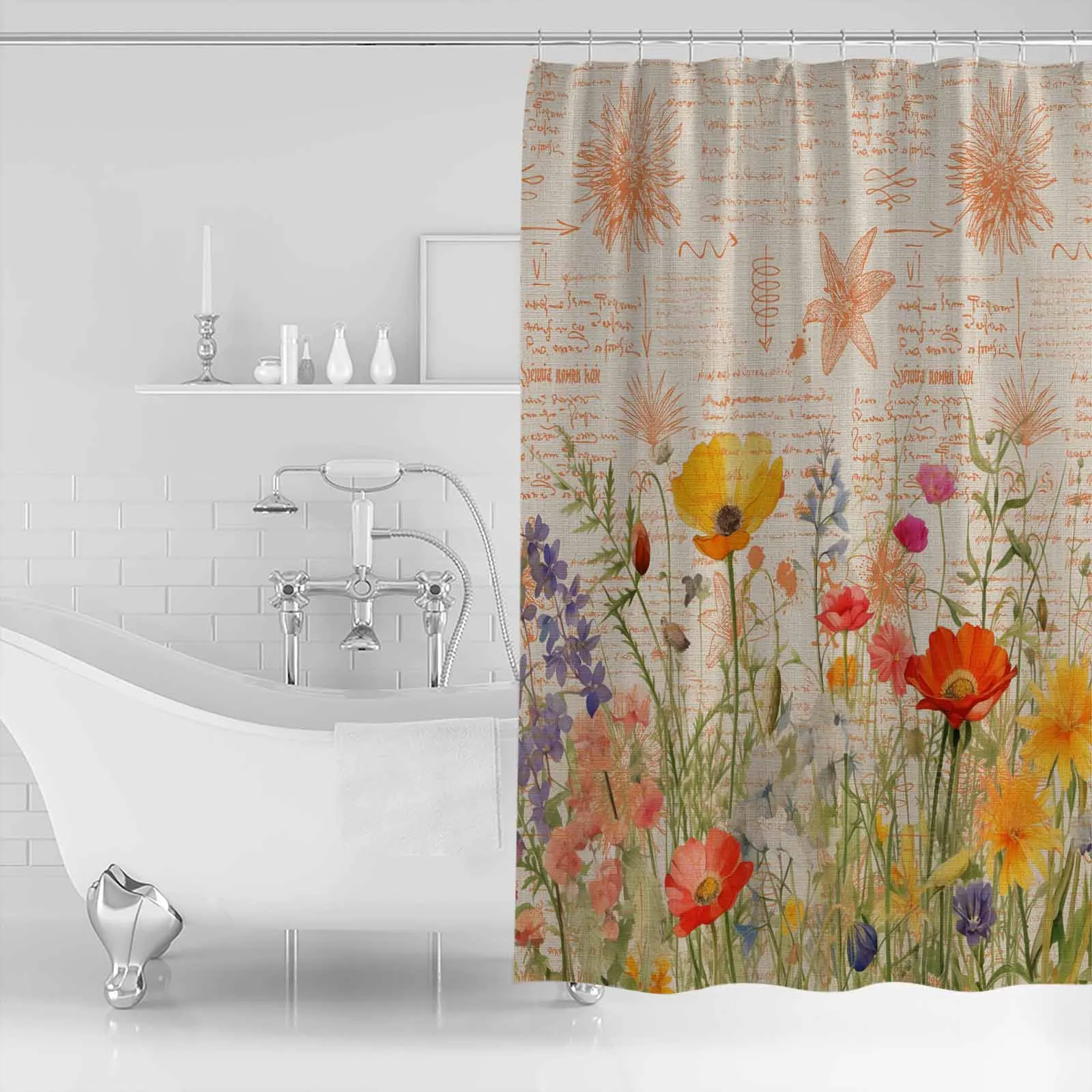 Poppy Flower Watercolor Vintage Shower Curtains Waterproof Bath Curtains Home Decor Modern Luxury Bathroom Curtain