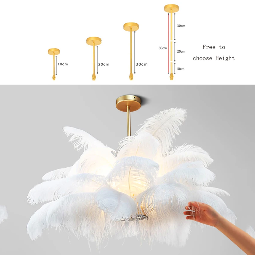 LED plumas de avestruz Natural LOFT LED lampara colgante dormitorio sala de estar restaurante iluminacion Deco lampara colgante