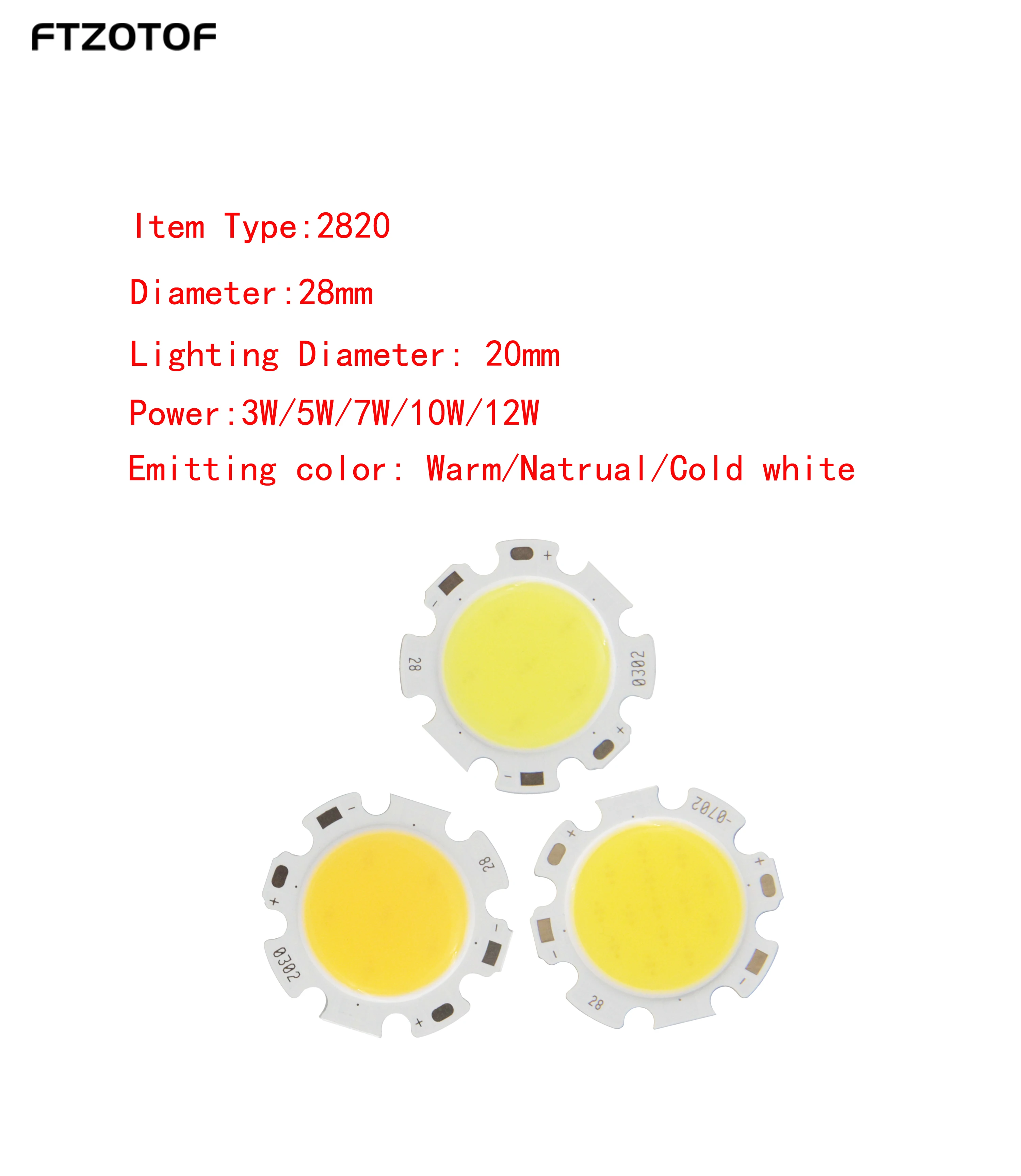 FTZOTOF COB 9v-40v Dc LED Light Source 28x20mm Chip LED Spotlight Warm/Cool White 3W 5W 7W 10W 12W Downlight Track Bulb Diy Lamp