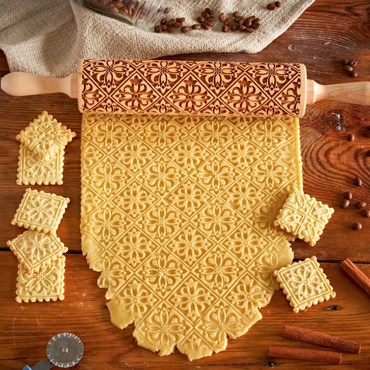 printing Rolling Pins Rock Snowflake Elk Wooden  Embossing Baking Cookies Biscuit Fondant Cake Patterned Roller 35*4.5cm