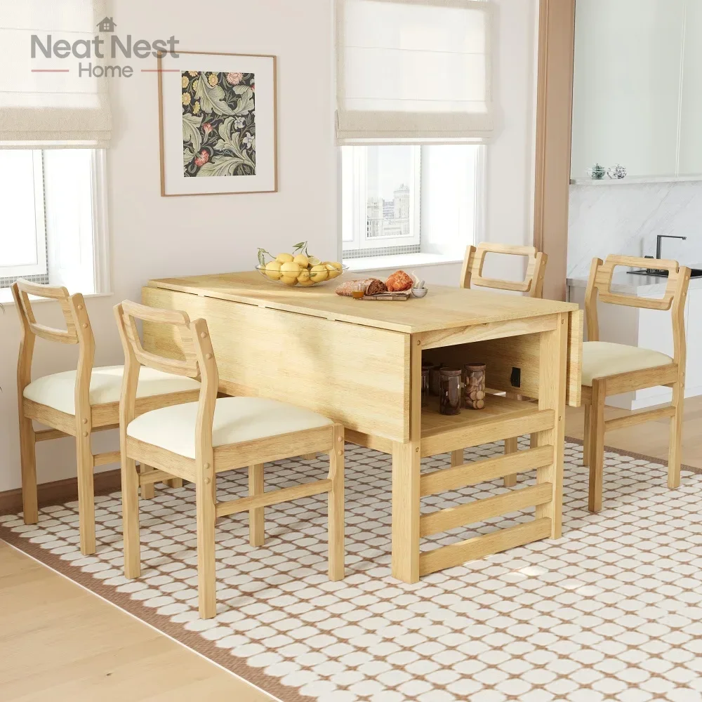 

Modern 5-Piece 47.2'' Extendable Wood Square Dining Table Set with Two 11.8-inch Drop Leaves, Kitchen Dining Table Set for 4