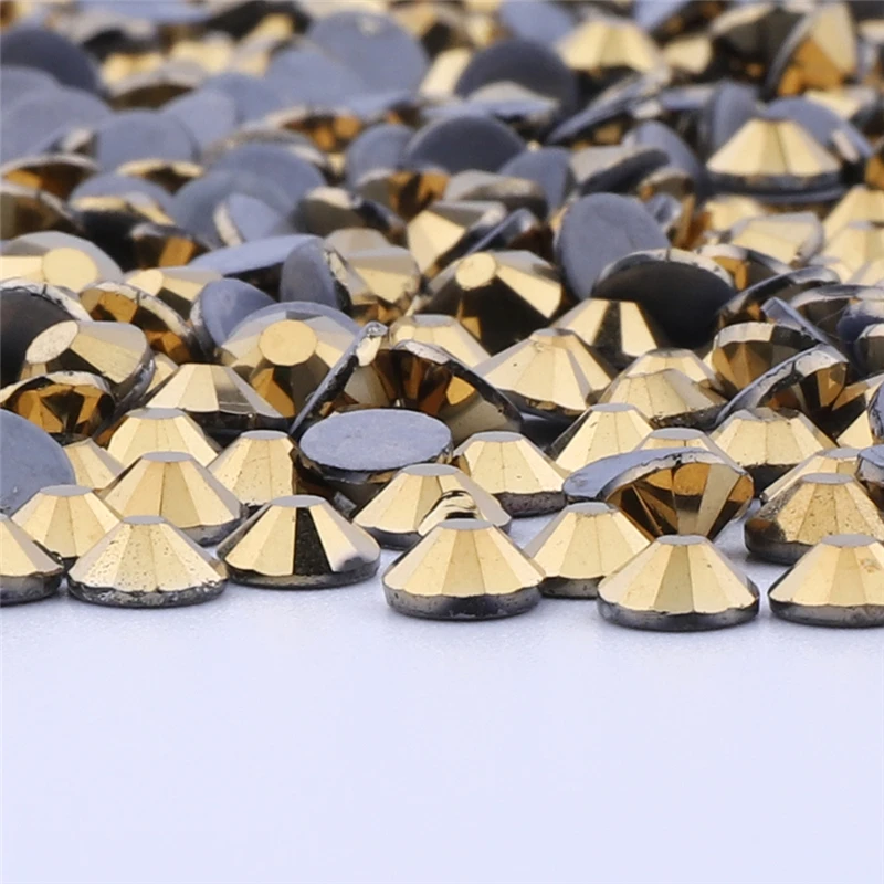 SS6-SS30 Hotfix Glass Flatback Rhinestone Aurum Glitter Round Crystal Stones Gold Iron on Rhinestones for Clothes Decoration