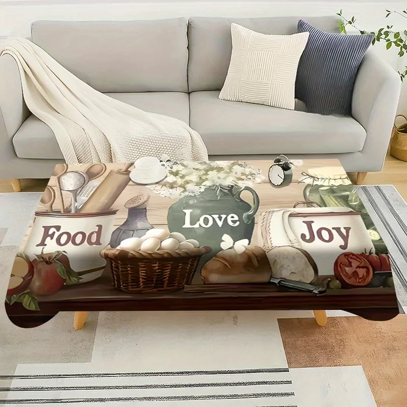A classic-colored tablecloth featuring a vivid apple patternyzb