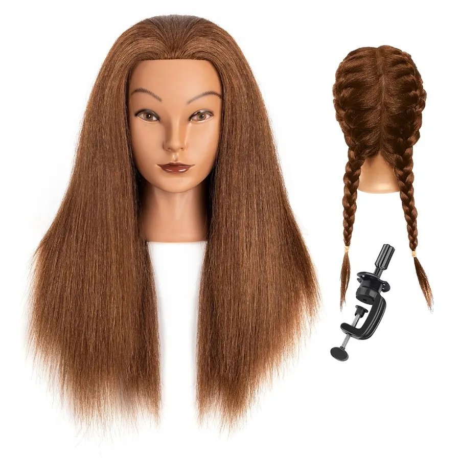 

16-дюймовая голова манекена из человеческих волос для практики плетения с реалистичным тоном кожи, идеально подходит для студентов-косметологии и салонов Тан