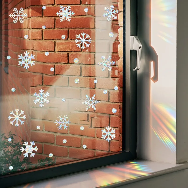 2026 New Laser Iridescent Snowflake Polka Dot Window Clings Christmas Decorative Stickers for Glass Doors Windows Decorative