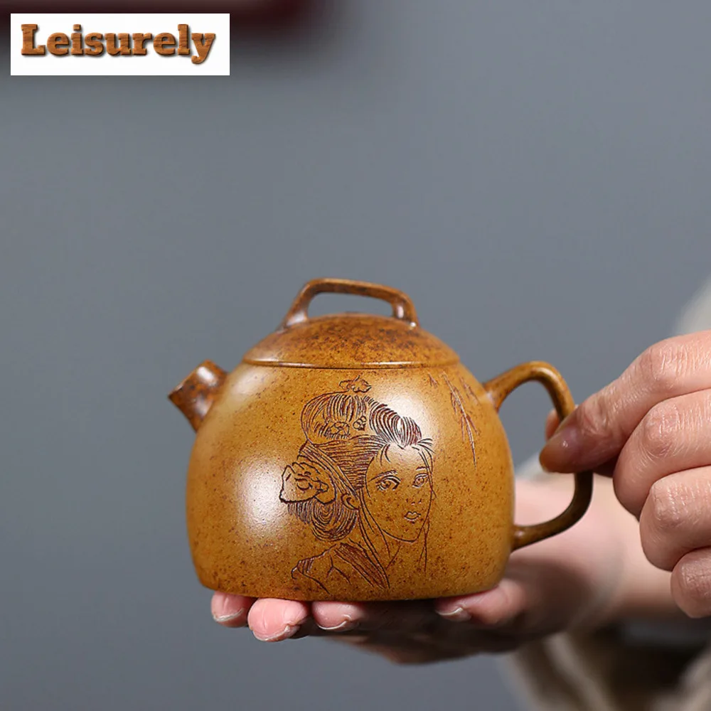 

200ml Yixing Purple Clay Teapot Famous Handmade Raw Ore Keel Gold Sand Tea Pot Beauty Tea Infuser Kettle Chinese Zisha Tea Set