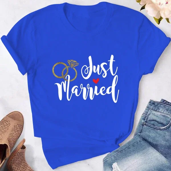 Just Married Honeymoon T-shirt Newlywed Wedding Shirt Wife and Hubs Clothing Just Married Couples T-shirts Tops Tee Short Sleeve