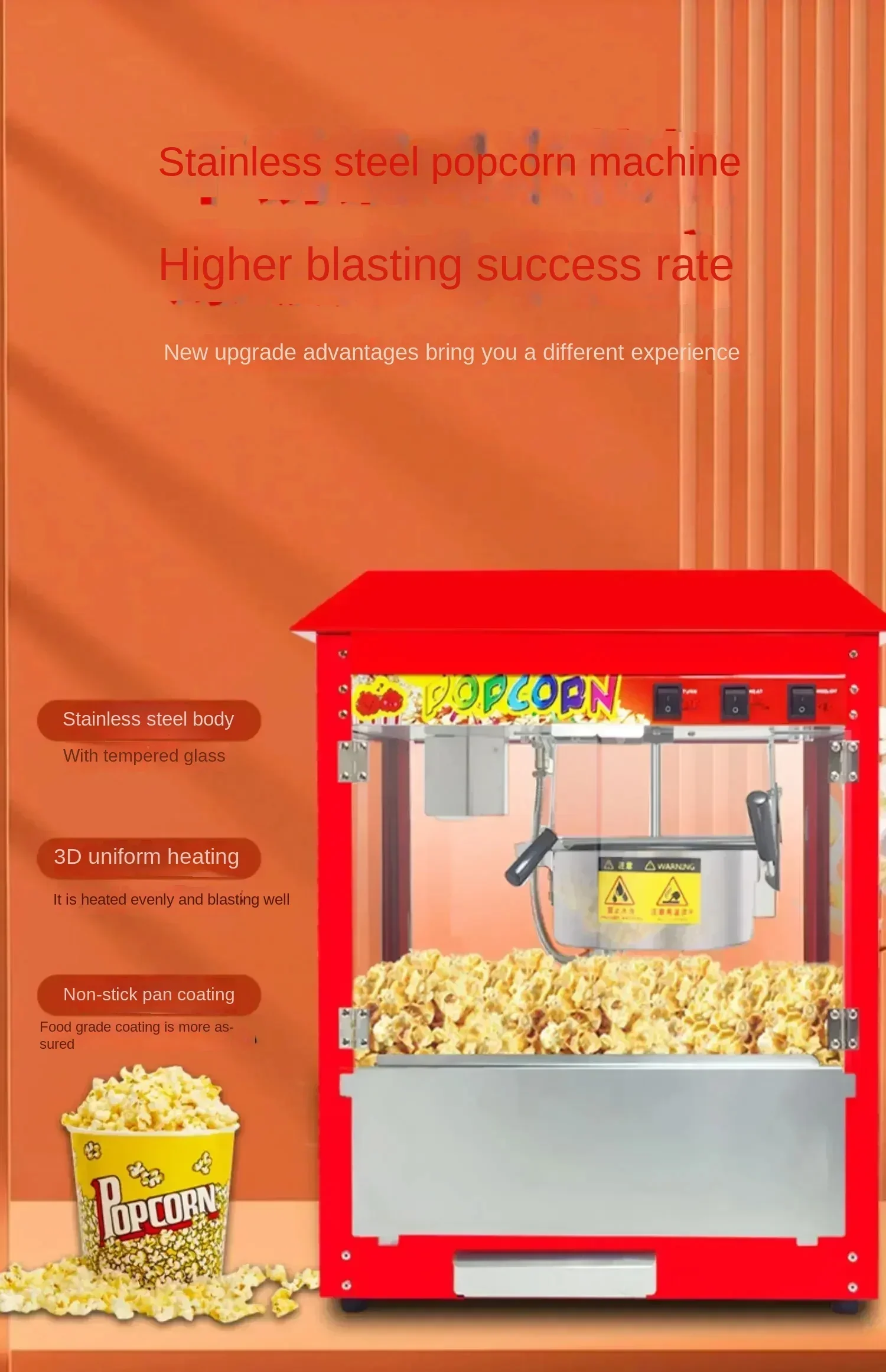 220V Top Business Popcorn Maker Automatische Elektrische Warmte Popcorn Machine Voor Commerciële Kraam Met Hoogwaardige Popcornpitten