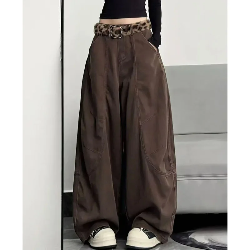 

American Ladies Solid Color Wide-leg Cowboy Trousers Women Large Size 6XL Sickle Jeans Autumn Femme High Waist Casual Denim Pant