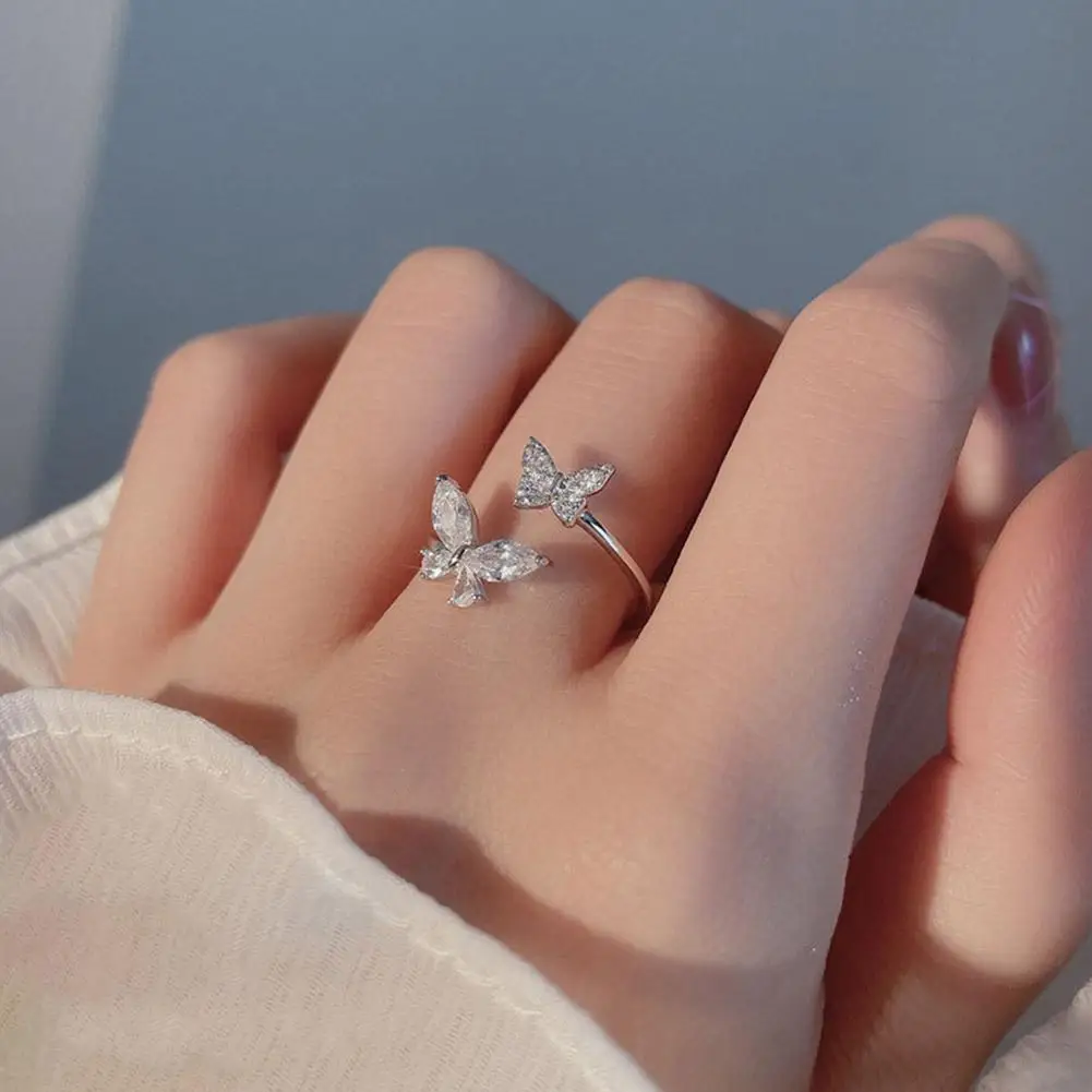 Fashion Adjustable Open Crystal Butterfly Ring Butterfly Zircon Open Rings For Women Wedding Luxury Fine Jewelry Gifts