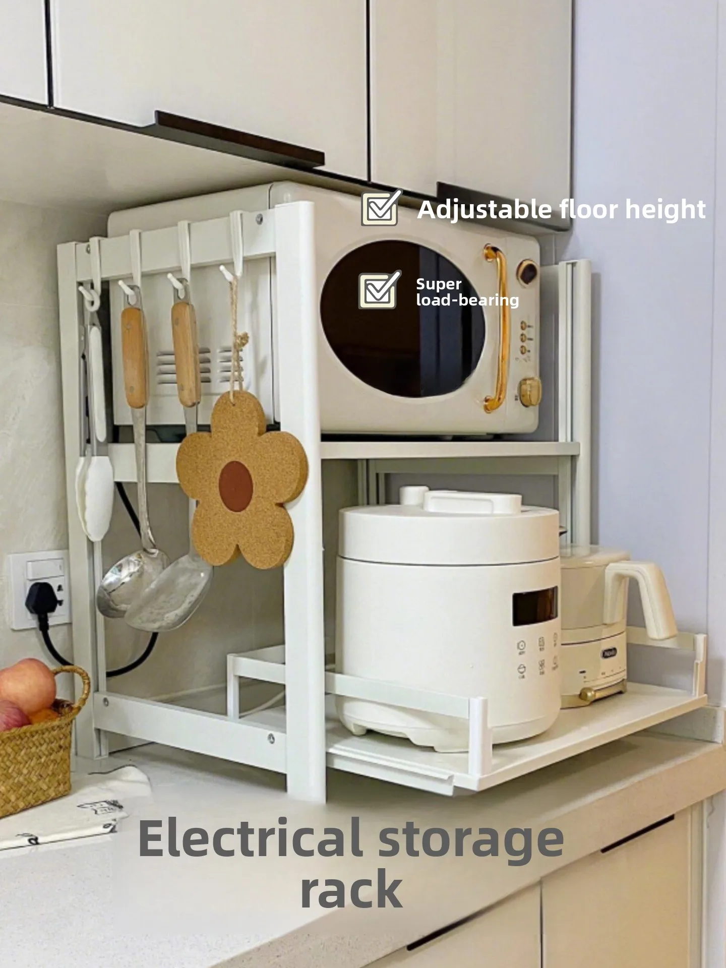 

Kitchen Multi-Functional Pull-Out Appliance Storage Ra Rice Cooker Oven Organizer Stable No Wobble Carbon Steel