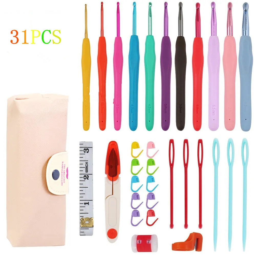 41/31PCS Crochet Hooks Set Crochet Large-Eye Blunt Yarn Weave Knitting Needles Kit Needle Set Weave Craft Tools With Bag