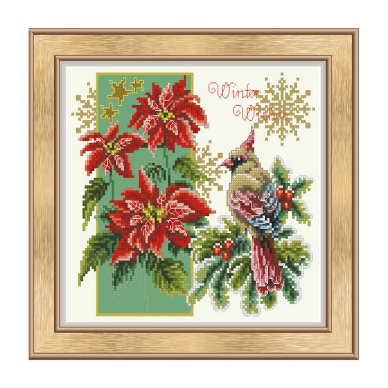 Ensemble de points de croix : Miracle d'hiver 1. Disponible en paquets de matériaux brodés à la main en tissu imprimé 28 ct, 18 ct, 14 ct et 11 ct