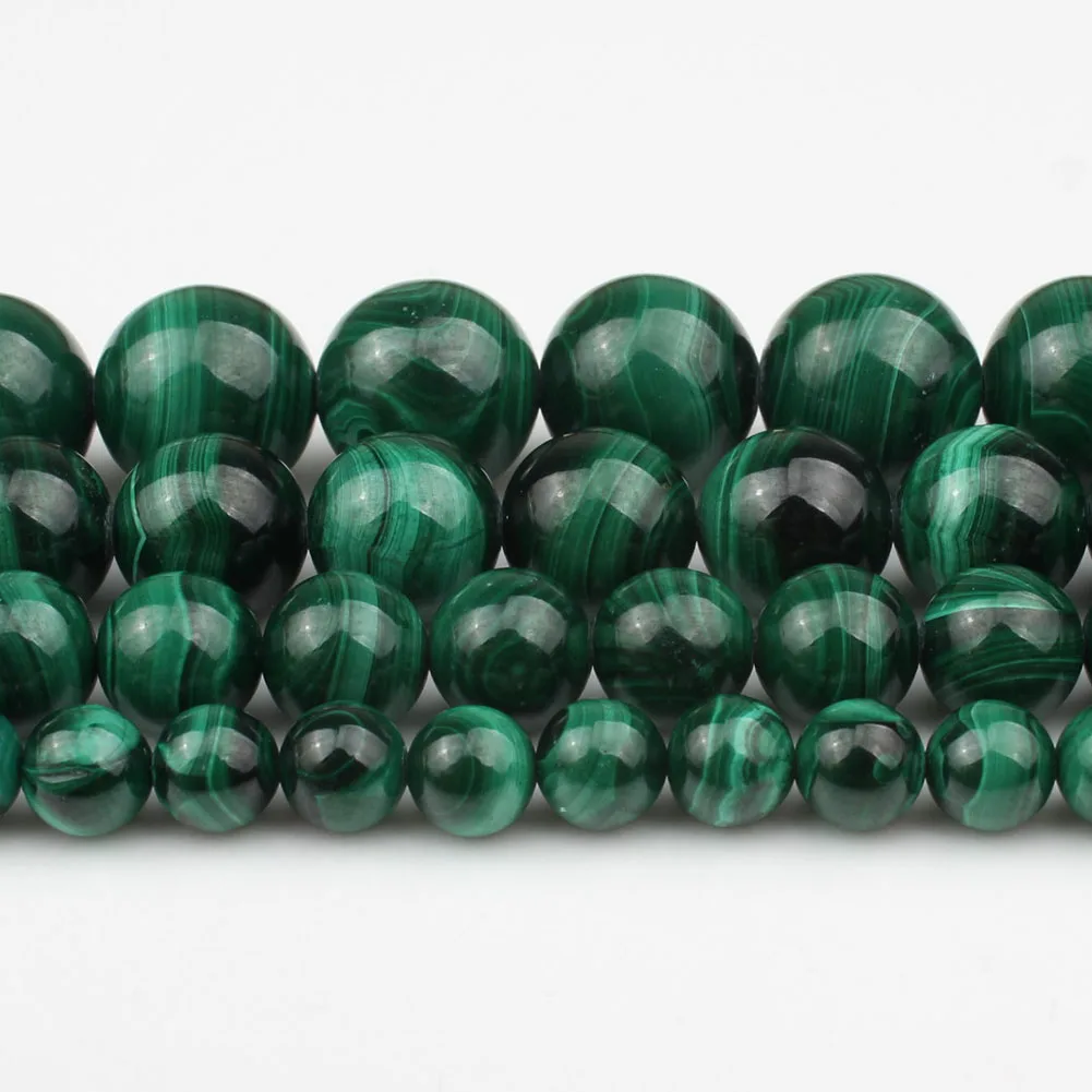 Image 6: Perles rondes en pierre naturelle Malachite AAA, amples, adaptées au bracelet, collier, couture, pour la fabrication de bijoux, 6, 8, 10, 12 mm, 7.5 pouces