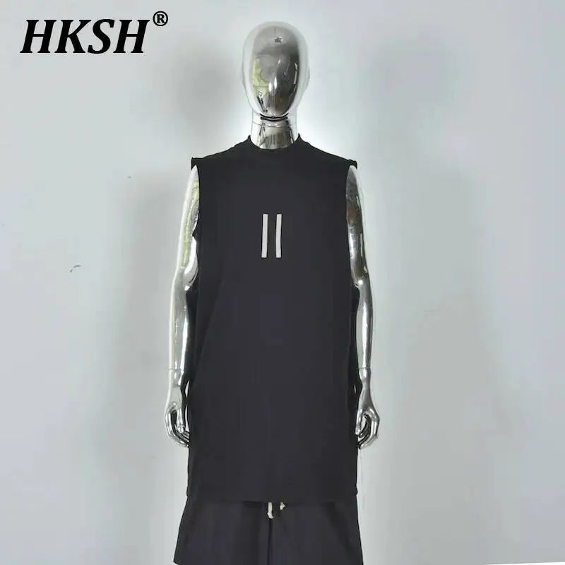 HKSH Summer New Man Dark Round Neck Cotton Vest Sleeveless Tees Sweat Absorbing Fashion High Street Personalized Chic Ins HK4899