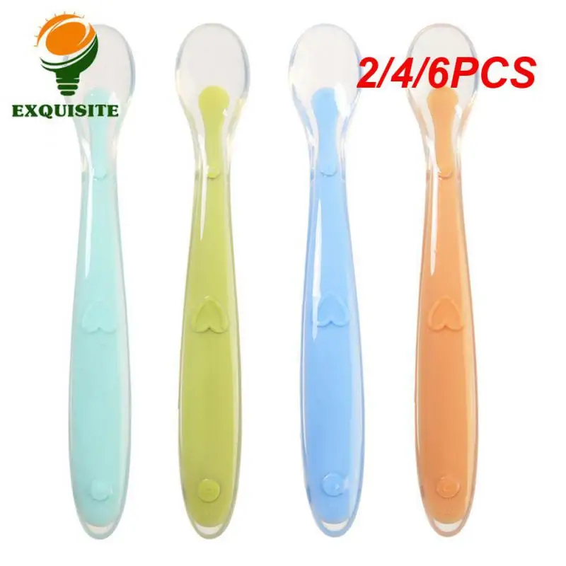 2/4/6PCS Auxiliary Food Spoon Environment-friendly Rice Paste Spoon Soft Silicone Suitable For Babies Over 4 Months Tableware