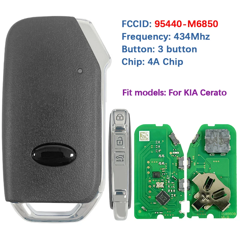 

CN051292 Replacement 3 Buttons Smart Spare Key Keyless Remote Control 4A Chip 433Mhz FCC 95440-M6850 FG01140 For Kia Cerato 2022