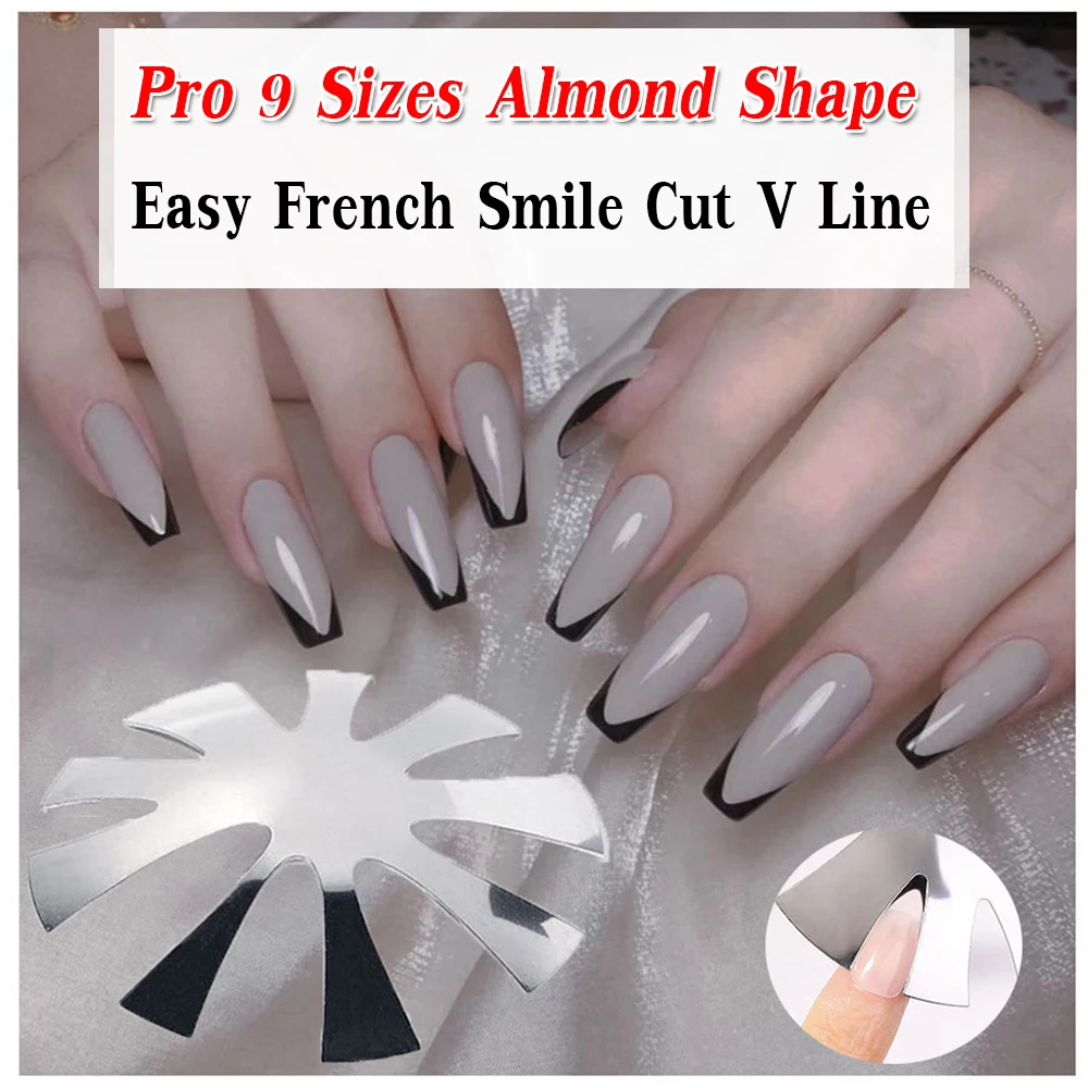 

Новые Популярные Акриловые французские ногти Easy French Smile Cut V Line Pro, 9 размеров наконечников, триммер для маникюра, форма миндаля