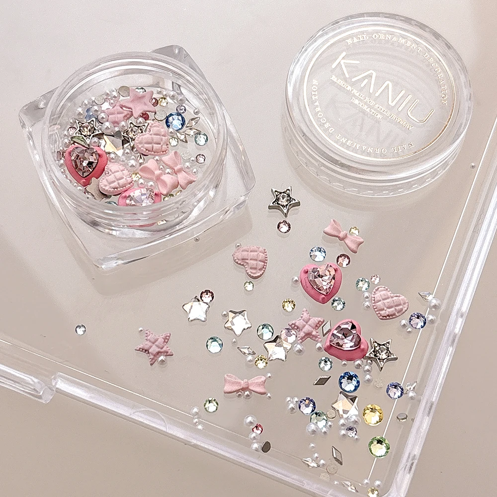 Zircon Nail Art Kit 3D Heart/Star/Bow Rhinestones Crystal Diamonds for Gel Nails Glitter Cat Eye Polish Decor DIY Manicure Set