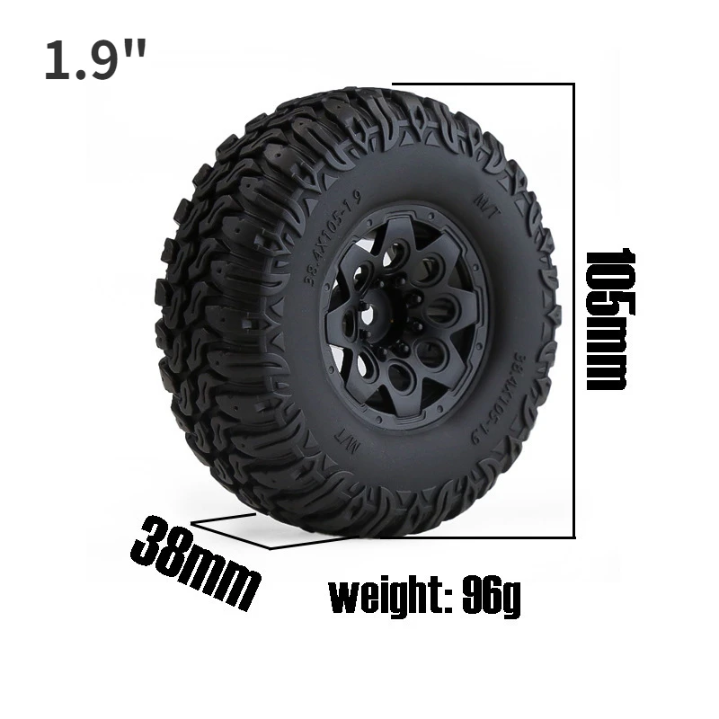 

4PCS 1.9‘’ 105*38mm Beadlock Wheel Hub Tire for 1/10 RC Crawler Car Traxxas TRX-4 RC 4WD D90 CC01 Axial SCX10 II III Redcat MST