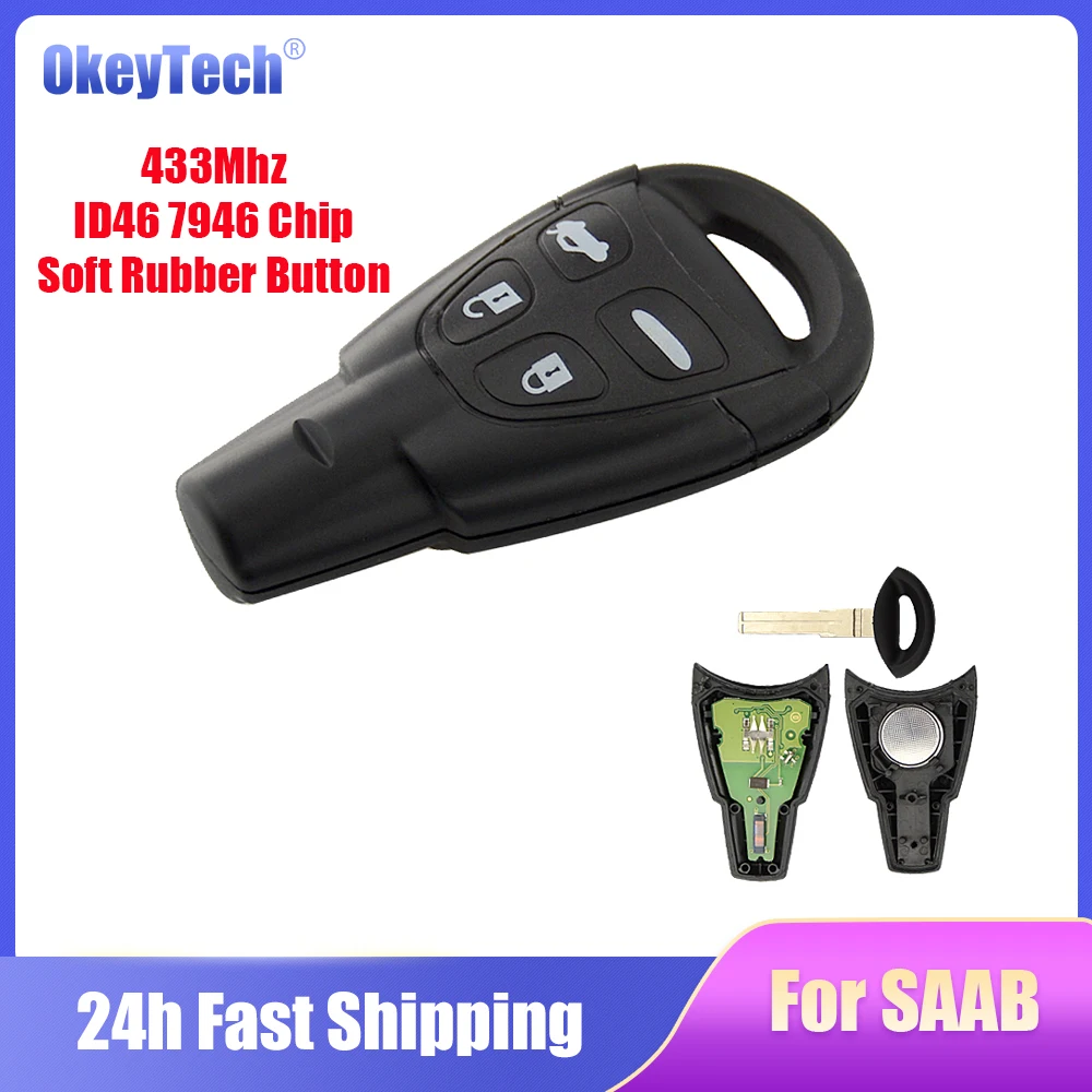 

OkeyTech 4 Buttons Car Smart Remote Control Key For SAAB 9-3 9-5 wf 2003-2011 433MHZ ID46 PCF7946 Chip Keyless Fob LTQSAAM433TX