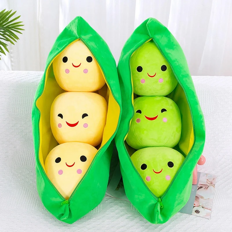 لعبة البازلاء المحشوة بالنبات من القطيفة الناعمة للأطفال ، إغلاق بسحاب ، وجه مبتسم ، وسادة مملوءة ، قطن بولي بروبلين ، 2 من القطن