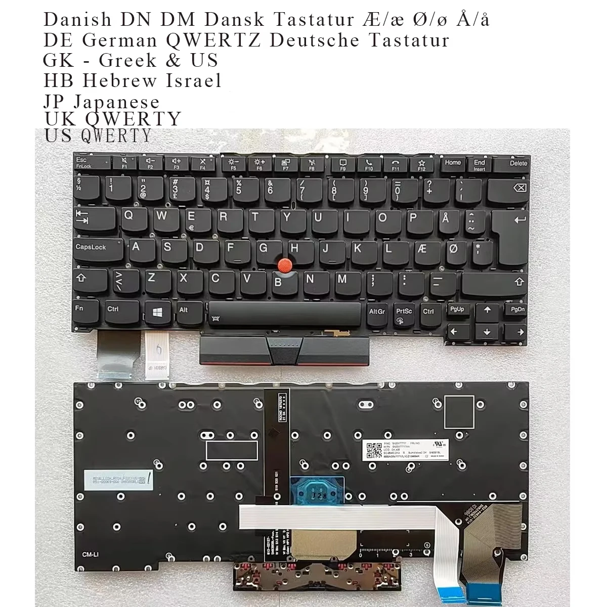 NW SD Danish Greek German Hebrew Japanese UK US Keyboard for Lenovo Thinkpad X13 Yoga Gen1 / X390 Yoga Type 20NN Black, BACKLIT