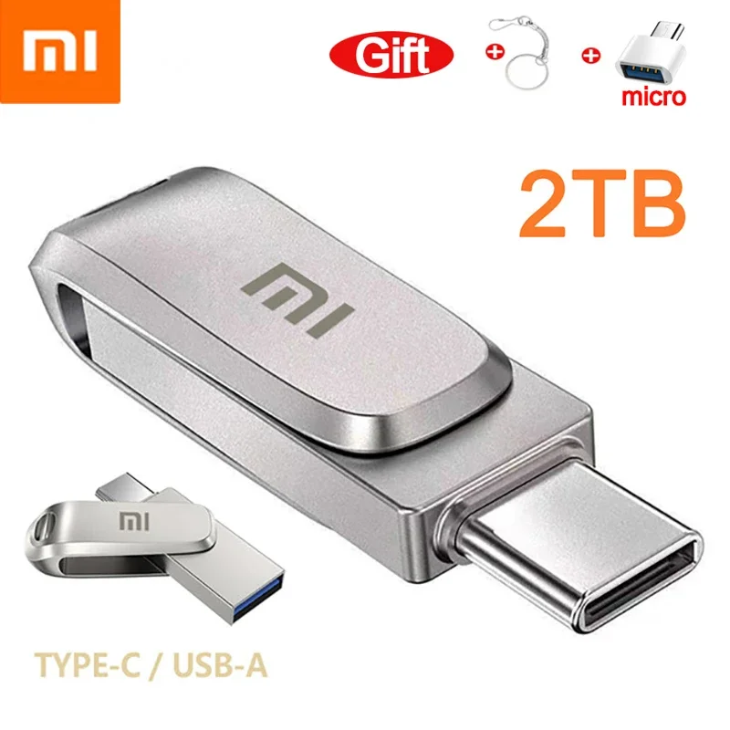 XIAOMI USB 3.0, Flash Drive 2TB kecepatan tinggi 1TB logam tahan air tipe-c Usb untuk perangkat penyimpanan komputer