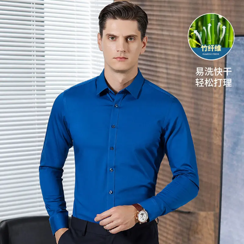 New men's shirt spring and summer thin long sleeve business casual high quality fashion free iron breathable solid color