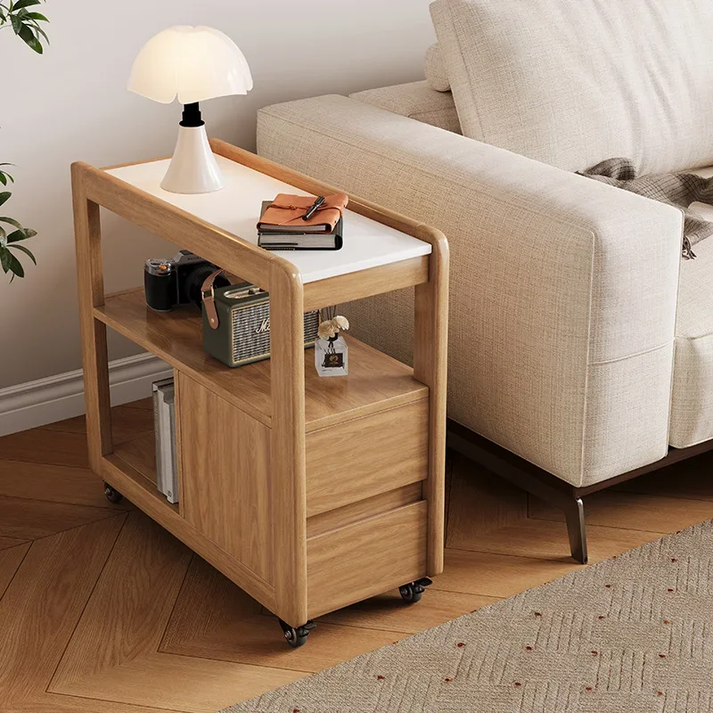 Multifunctional trolley coffee table living room sofa side table 9mm thickened rock slab desktop free moving storage side table