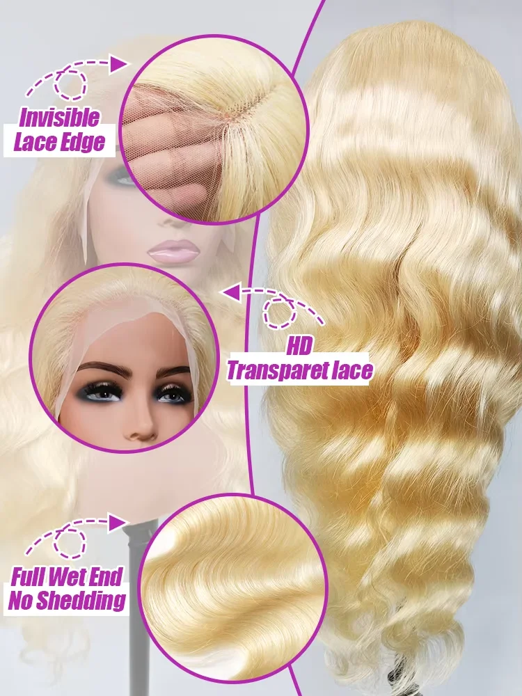 30 40 Inch 613 Colored Human Hair Wigs Body Wave 13x6 HD Lace Frontal Wigs 250% Density Honey Blonde Lace Front Human Hair Wigs