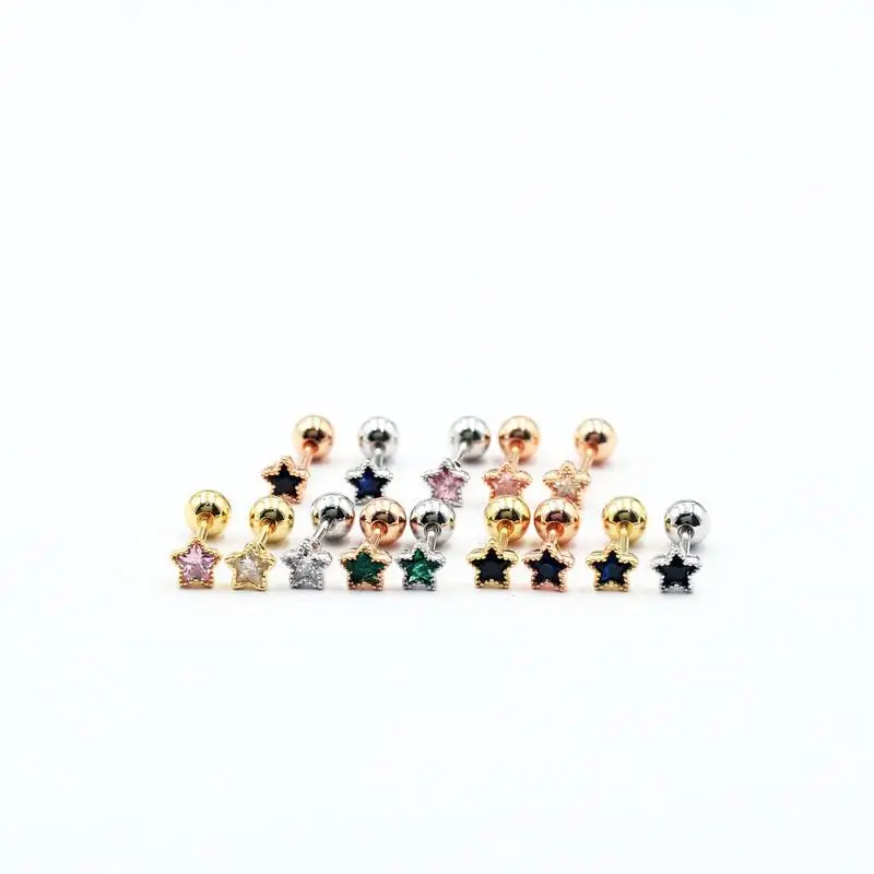 Pendientes de Acero Inoxidable con Forma de Estrella y Diamantes Incrustados, Estilo Coreano, Joyería de Moda RS21